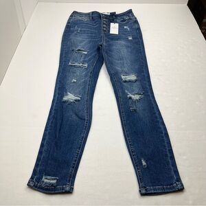 Jelly Jeans High Rise Distressed Skinny Button Fly Size 9 / 26 Waist Denim NEW